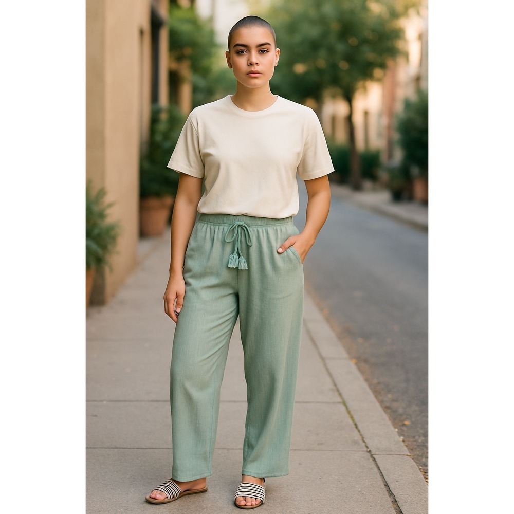 Soft Surroundings Womens Pants Large Wide Leg Linen Blend Coastal Beachy Lounge